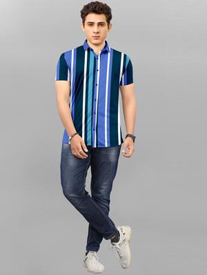 blue striped casual shirt - 18321715 - Standard Image - 4
