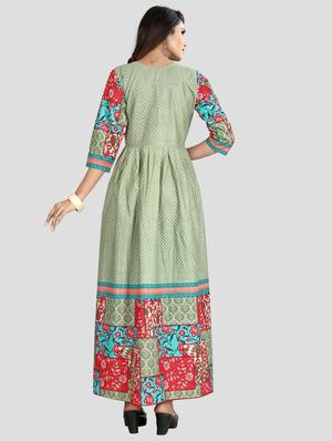 green printed flared gown - 18321747 - Standard Image - 3