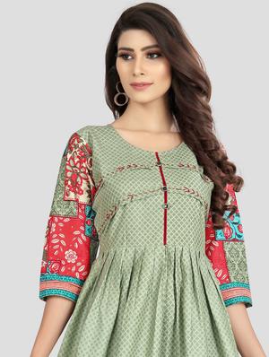 green printed flared gown - 18321747 - Standard Image - 4