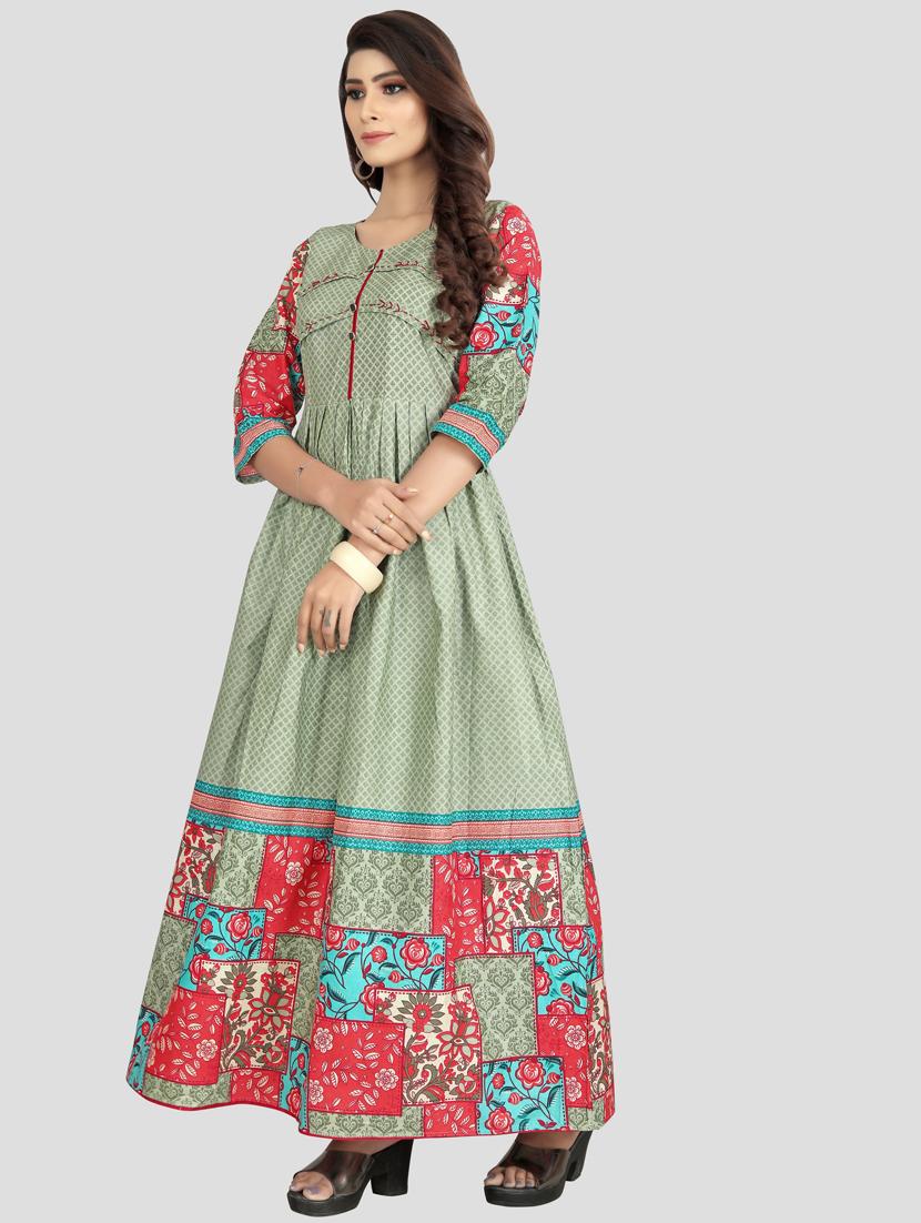 green printed flared gown - 18321747 - Zoom Image - 2