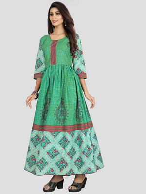 green printed flared gown - 18321749 - Standard Image - 2
