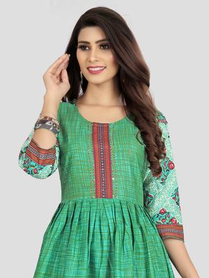green printed flared gown - 18321749 - Standard Image - 4