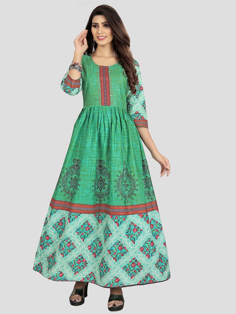 green printed flared gown - 18321749 - Zoom Image - 1