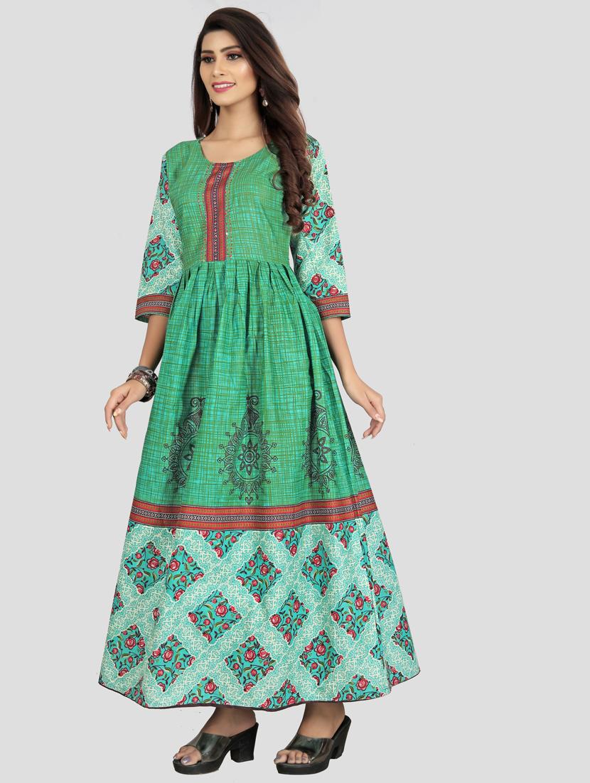 green printed flared gown - 18321749 - Zoom Image - 2