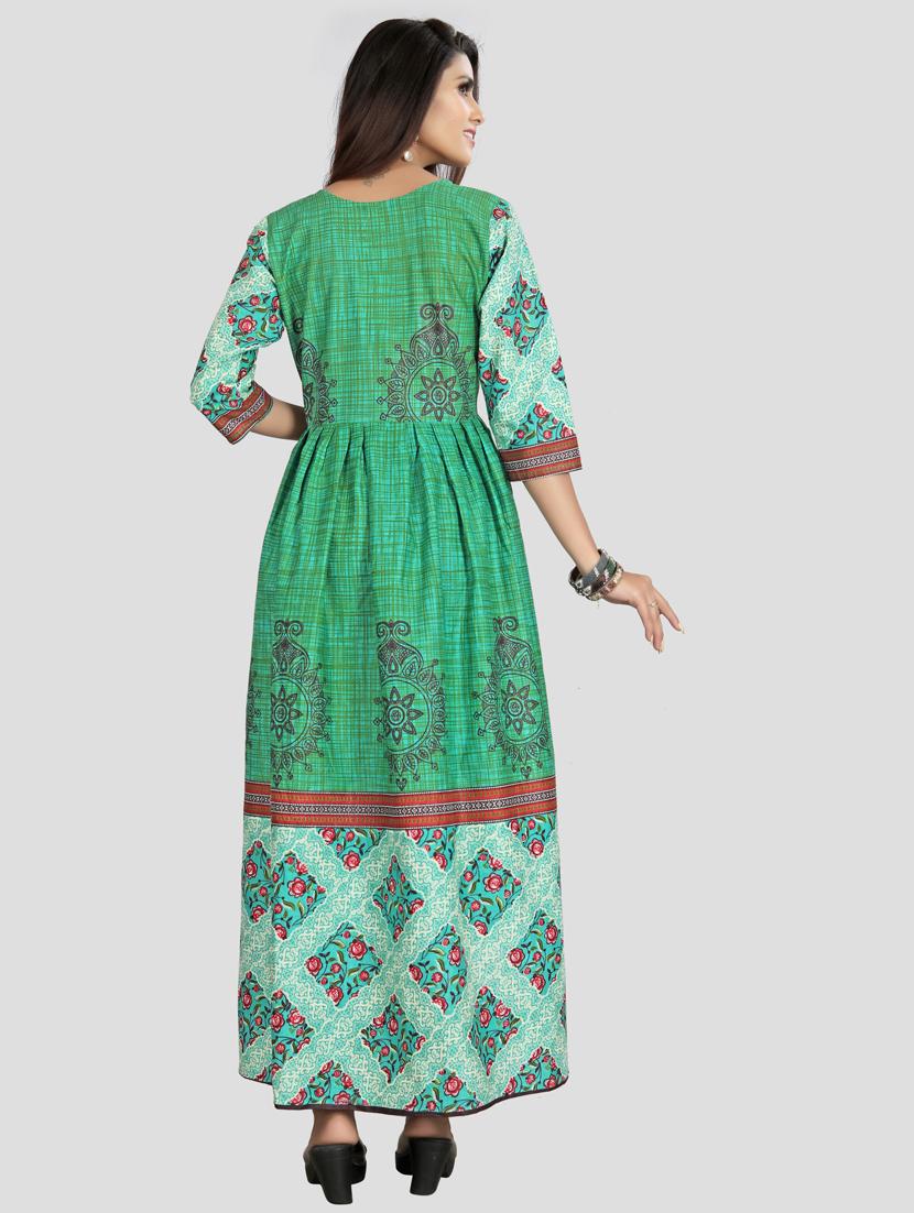 green printed flared gown - 18321749 - Zoom Image - 3
