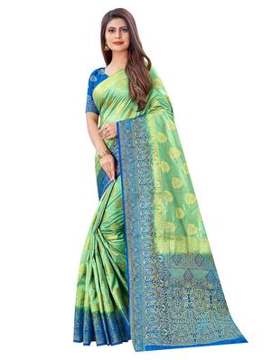 green cotton silk banarasi saree with blouse - 18322056 - Standard Image - 2