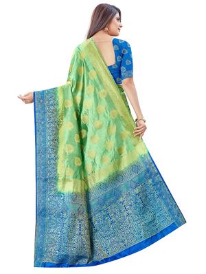 green cotton silk banarasi saree with blouse - 18322056 - Standard Image - 3