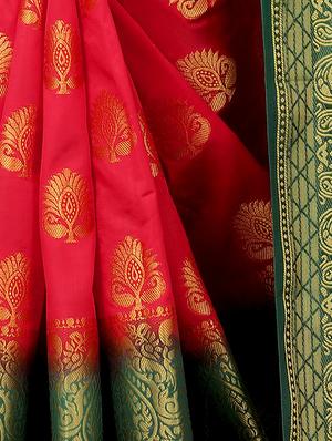 red cotton silk banarasi saree with blouse - 18322064 - Standard Image - 4