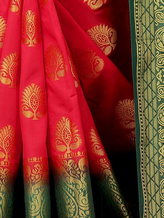 red cotton silk banarasi saree with blouse - 18322064 - Zoom Image - 4