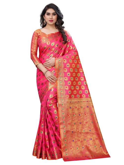 pink cotton silk banarasi saree with blouse - 18322085 - Standard Image - 1