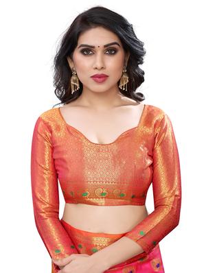 pink cotton silk banarasi saree with blouse - 18322085 - Standard Image - 3