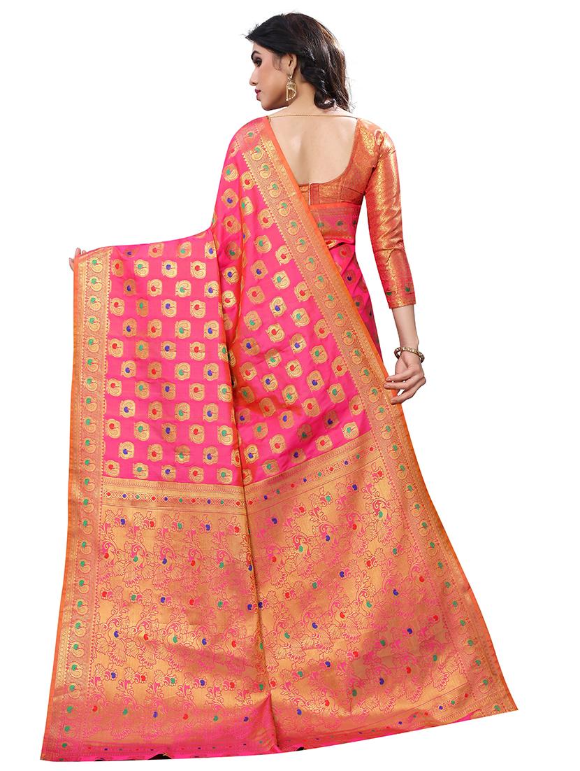 pink cotton silk banarasi saree with blouse - 18322085 - Zoom Image - 2