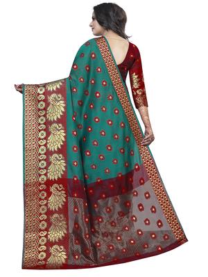 green cotton silk banarasi saree with blouse - 18322130 - Standard Image - 2