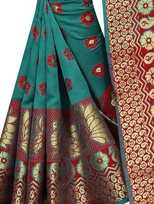 green cotton silk banarasi saree with blouse - 18322130 - Standard Image - 5