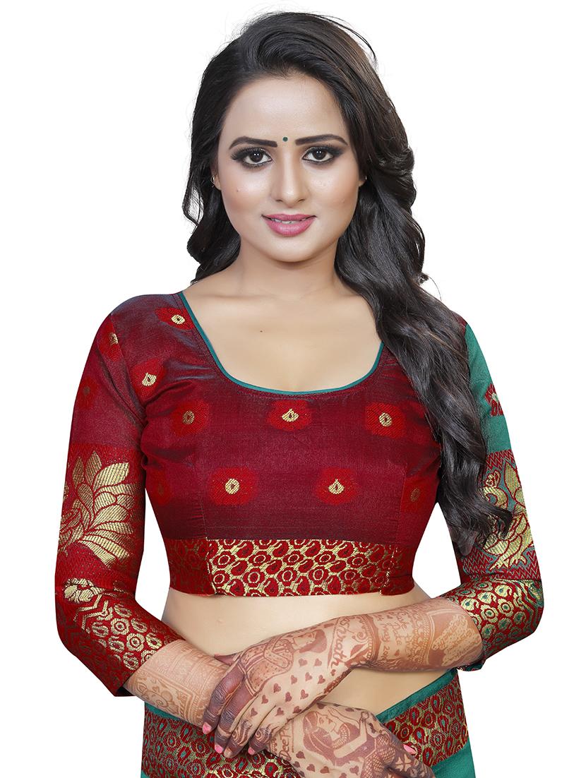 green cotton silk banarasi saree with blouse - 18322130 - Zoom Image - 3