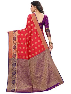 red banarasi saree with blouse - 18322177 - Standard Image - 2