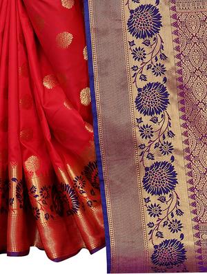 red banarasi saree with blouse - 18322177 - Standard Image - 5