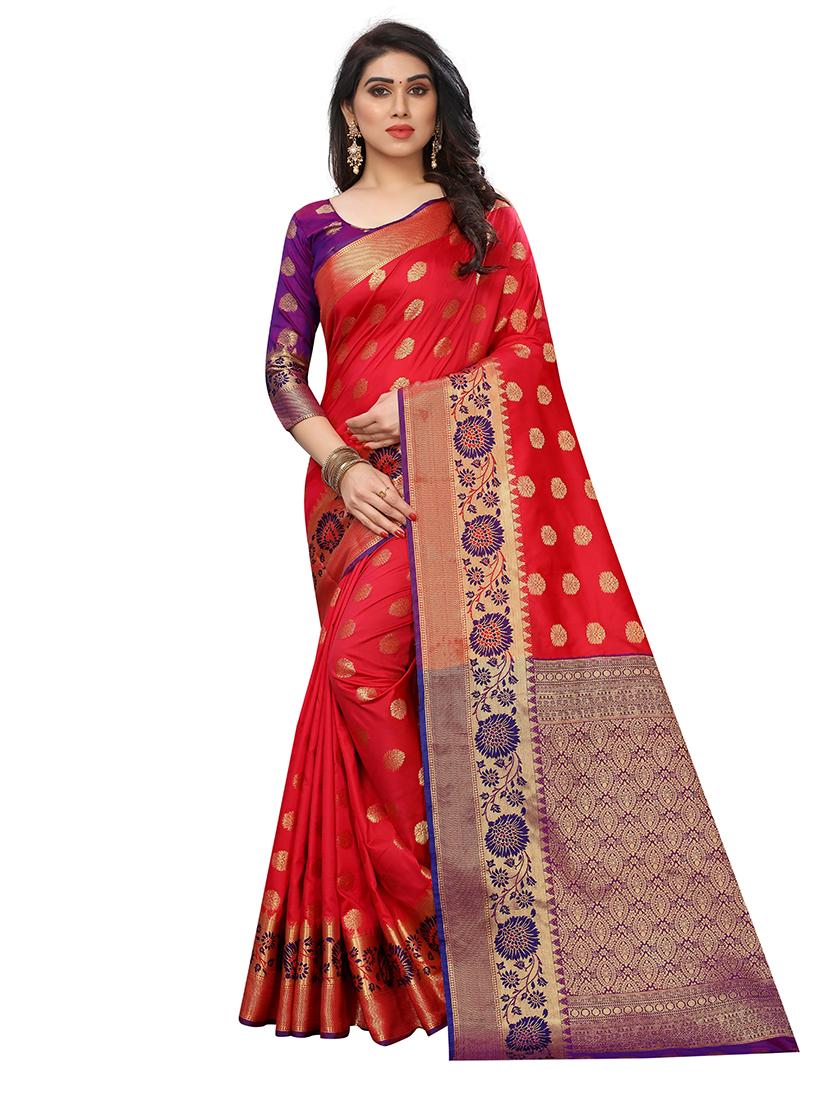 red banarasi saree with blouse - 18322177 - Zoom Image - 1