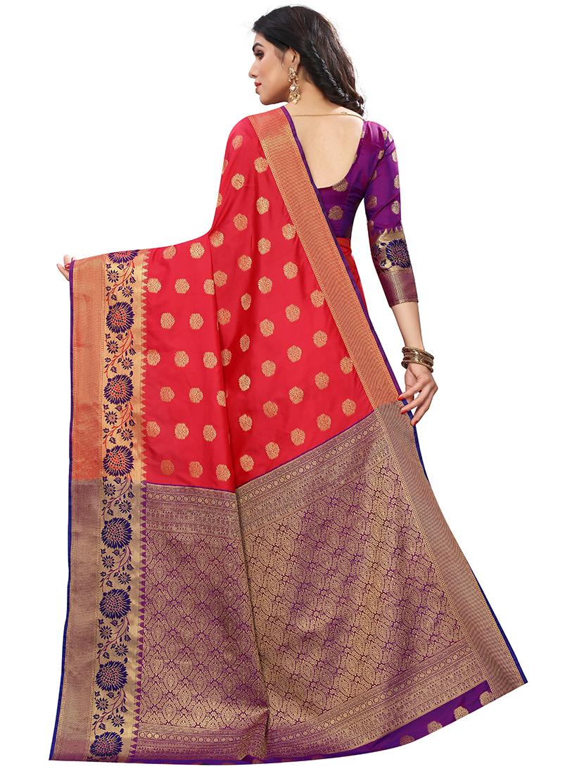 red banarasi saree with blouse - 18322177 - Zoom Image - 2