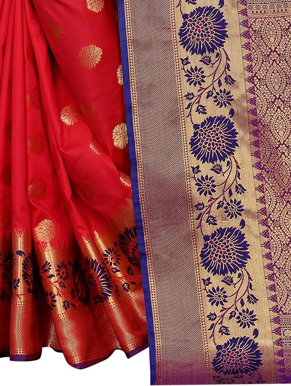 red banarasi saree with blouse - 18322177 - Zoom Image - 5