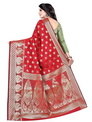 green cotton silk banarasi saree with blouse - 18322212 - Standard Image - 2