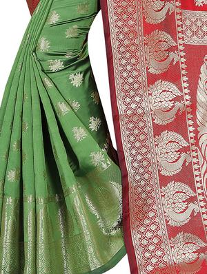 green cotton silk banarasi saree with blouse - 18322212 - Standard Image - 4