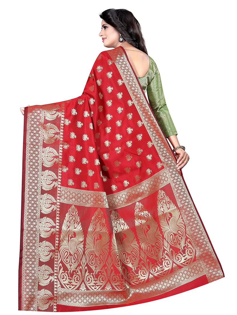 green cotton silk banarasi saree with blouse - 18322212 - Zoom Image - 2