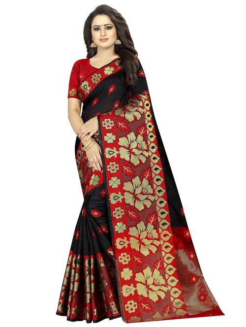 black cotton silk banarasi saree with blouse - 18322251 - Standard Image - 1
