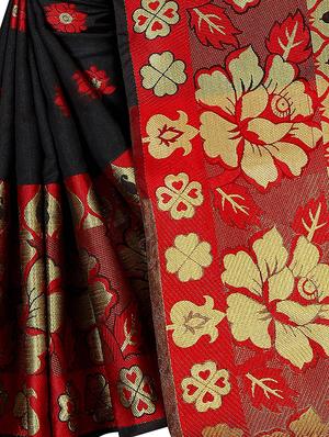 black cotton silk banarasi saree with blouse - 18322251 - Standard Image - 4