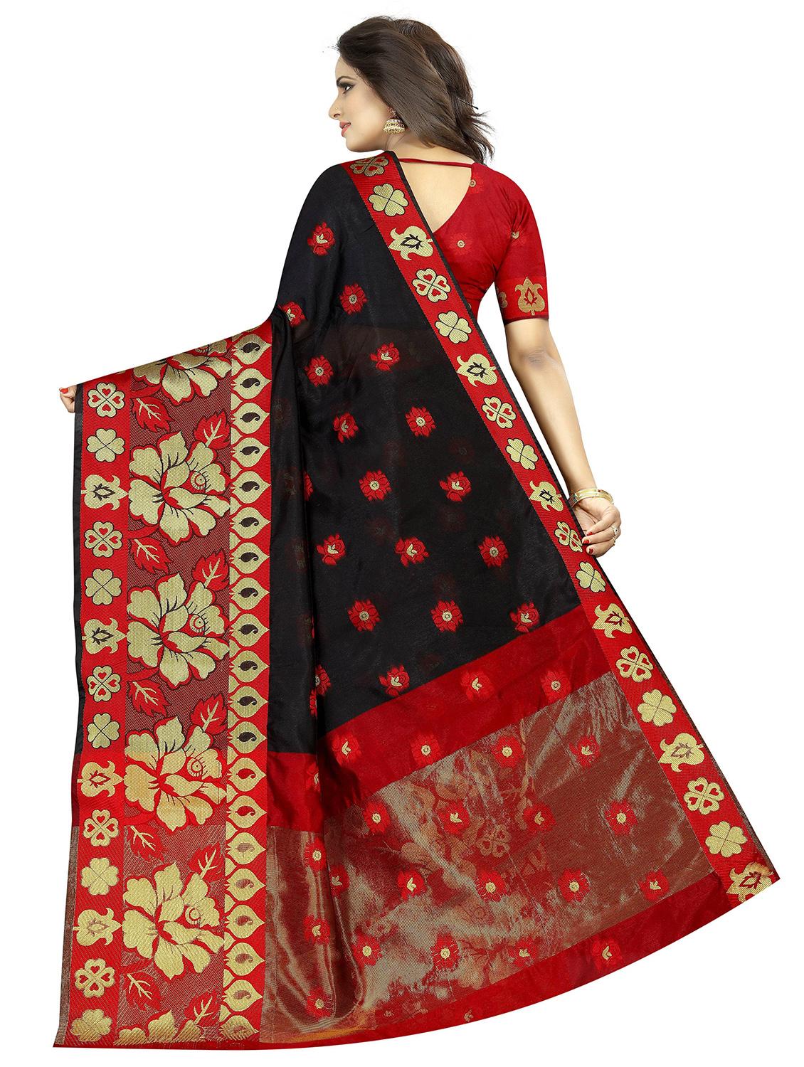 black cotton silk banarasi saree with blouse - 18322251 - Zoom Image - 2