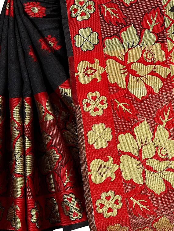 black cotton silk banarasi saree with blouse - 18322251 - Zoom Image - 4