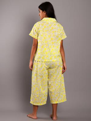 shirt collar printed nightwear capri set - 18322388 - Standard Image - 3