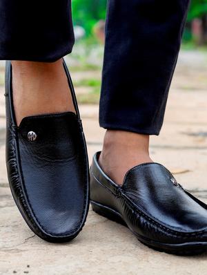 black synthetic slip on loafers - 18322516 - Standard Image - 4