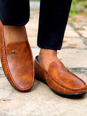 tan synthetic slip on loafers - 18322518 - Standard Image - 4
