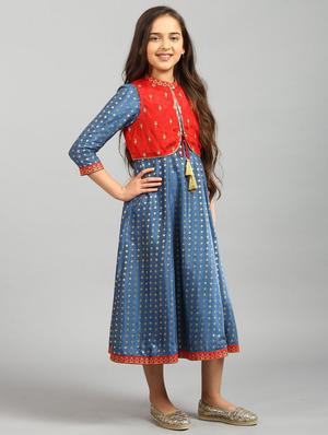 blue printed flared kurti - 18322645 - Standard Image - 2