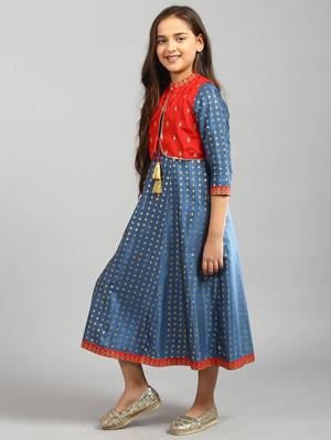 blue printed flared kurti - 18322645 - Standard Image - 3