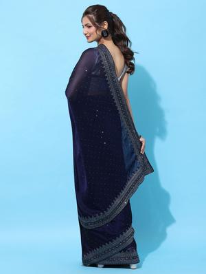 navy art silk embroidered saree with blouse - 18322914 - Standard Image - 2