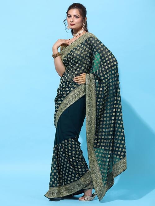 blue georgette embroidered saree with blouse - 18322925 - Very Small Image - 1