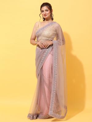 lavender embroidered saree with blouse - 18322932 - Standard Image - 2