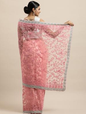 pink net embroidered saree with blouse - 18323130 - Standard Image - 2