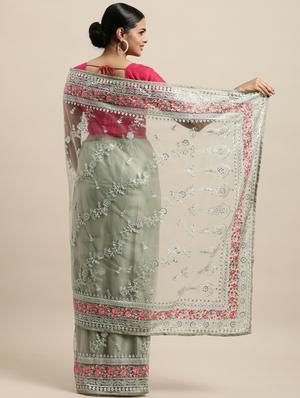 green net embroidered saree with blouse - 18323164 - Standard Image - 2