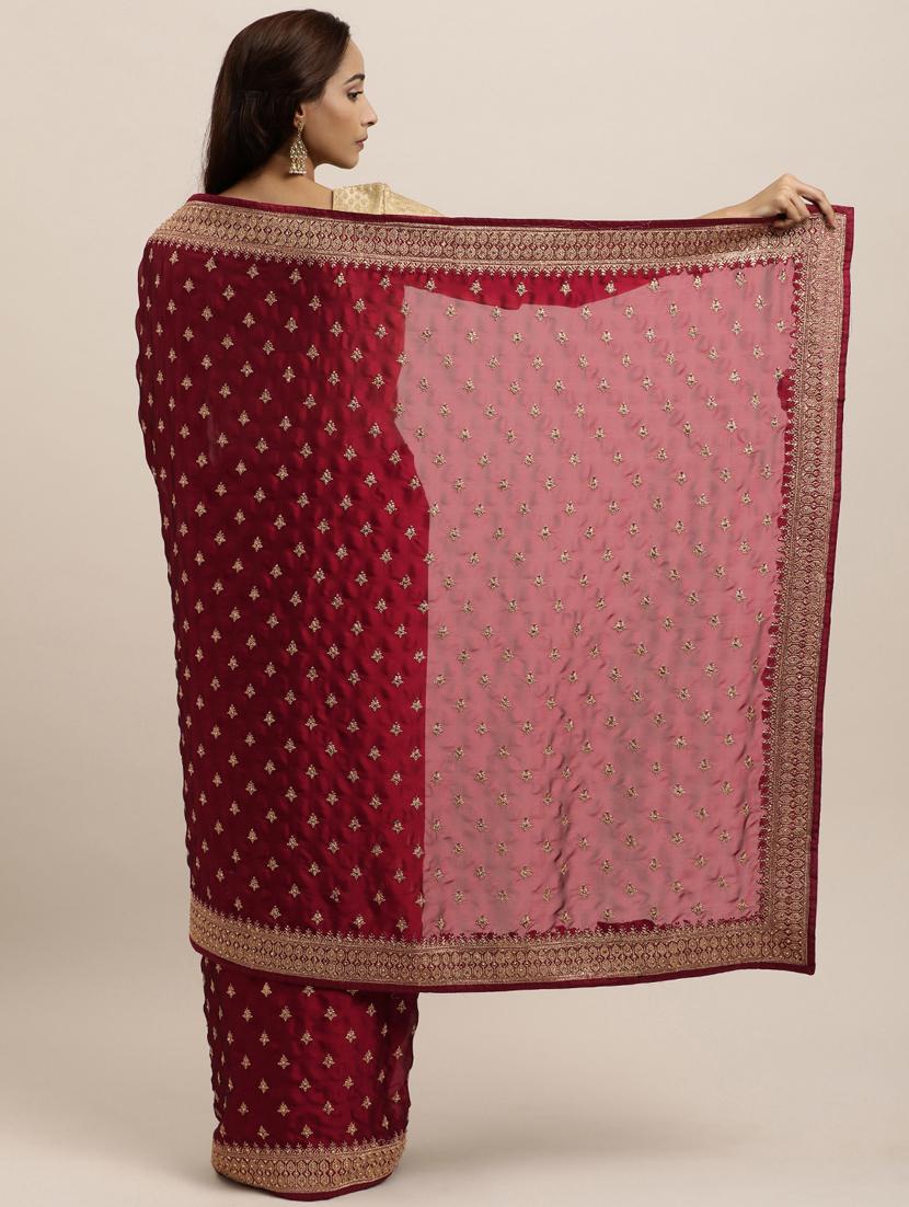 maroon art silk embroidered saree with blouse - 18323228 - Zoom Image - 2