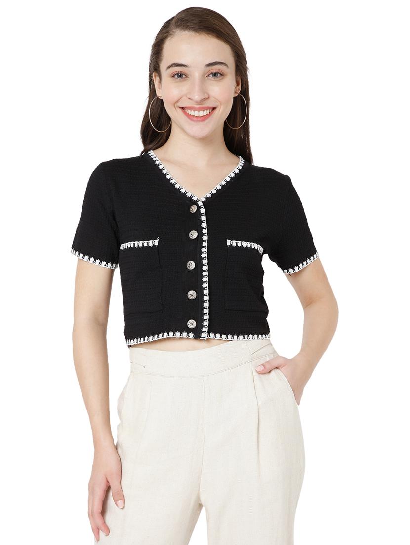 black cotton lycra regular blouse - 18323800 - Zoom Image - 1