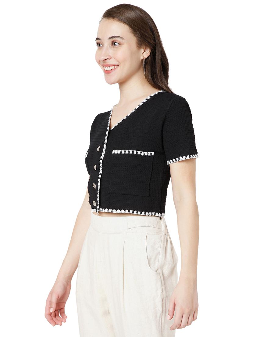 black cotton lycra regular blouse - 18323800 - Zoom Image - 2