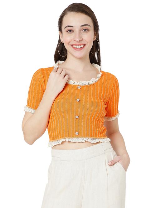 orange cotton lycra regular blouse - 18323802 - Standard Image - 1