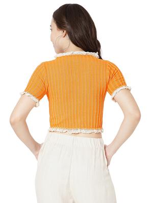 orange cotton lycra regular blouse - 18323802 - Standard Image - 3
