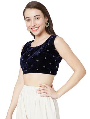 blue velvet embroidered blouse - 18323807 - Standard Image - 2
