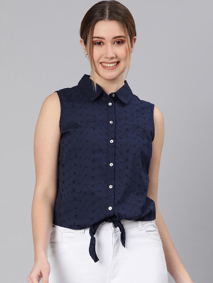 tie front schiffli shirt - 18324557 - Zoom Image - 1
