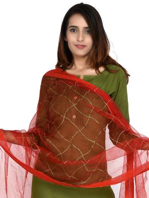 red chiffon embroidered dupatta - 18324729 - Standard Image - 4