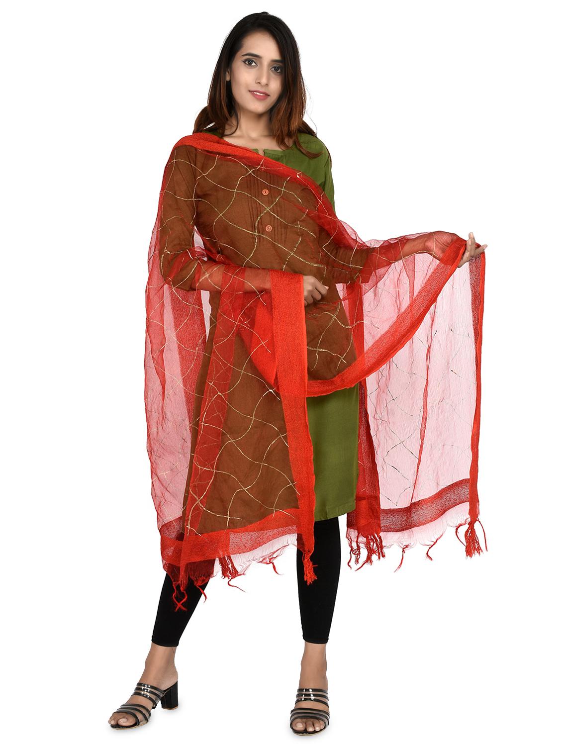red chiffon embroidered dupatta - 18324729 - Zoom Image - 3